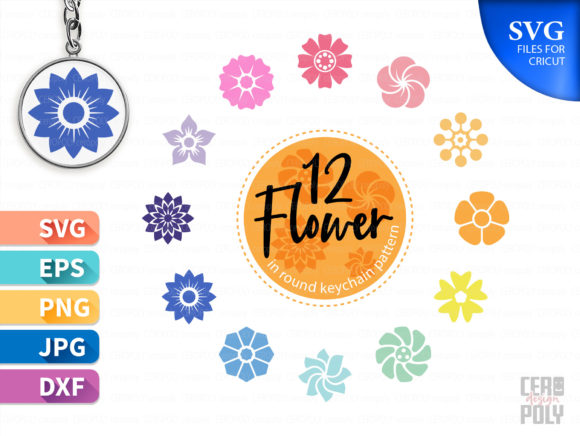 Keychain Flower Patter Circle for Crafts and Graphics